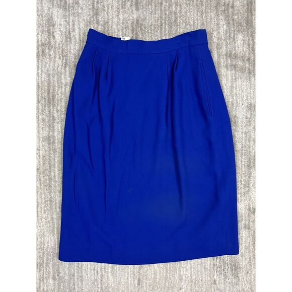 Lands End Skirt Womens‎ 8 Blue Rayon Shell Knee Length Made in USA - Picture 1 of 10